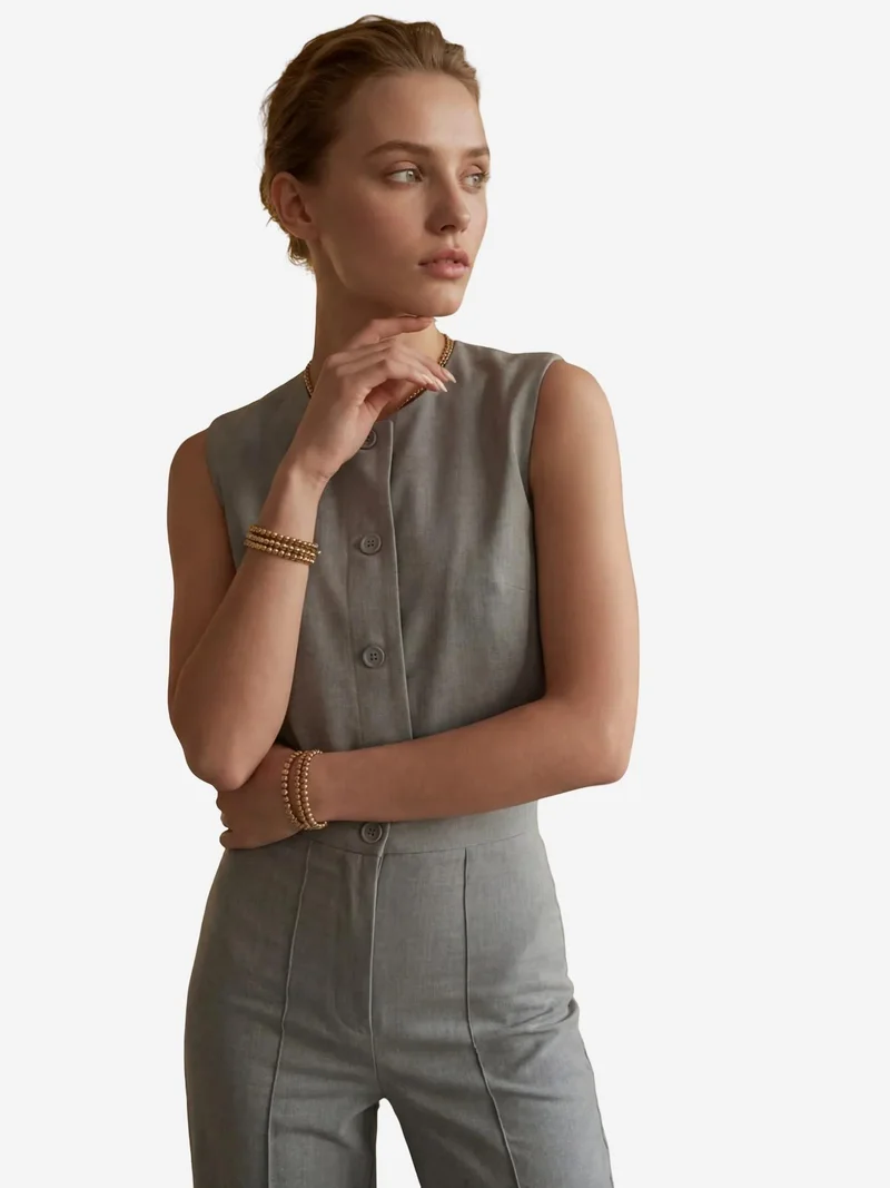 ماي فاشن MY FASHION Crew Neck Crop Vest & High Waist Pants Two-Piece Set